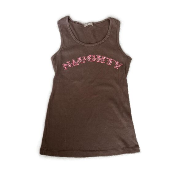 Forever 21 Tops - Twenty One Brown Pink Sleeveless Printed Text Round Neck Tank Top Size Medium